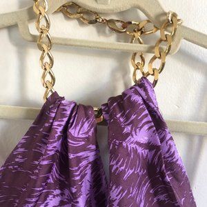 MILLY SILK HALTER PURPLE TOP GOLD CHAIN Size 2